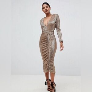 Lavish Alice sequin embellished midi dress‎ in gold